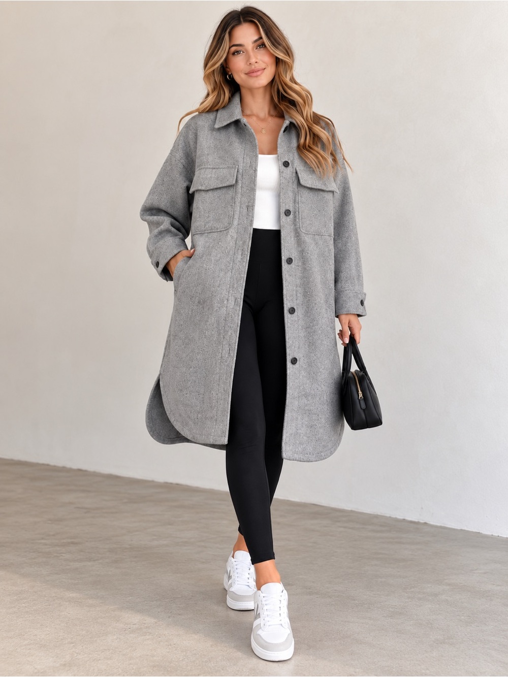💎 Zara Grey Wool Blend Oversized Long Shacket Coat XL